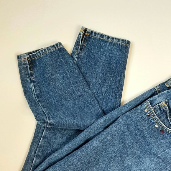 Vintage St Tropez Blinged Rhinestone Cowboy High Waist Skinny Tapered Leg Denim - Picture 5 of 7